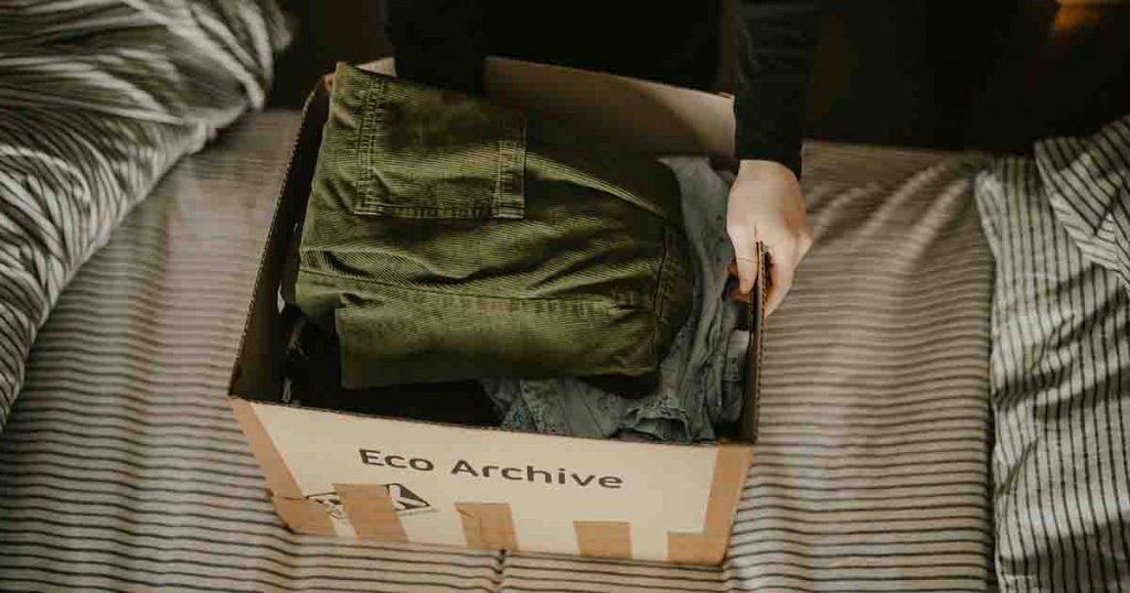 Clothes in a moving box