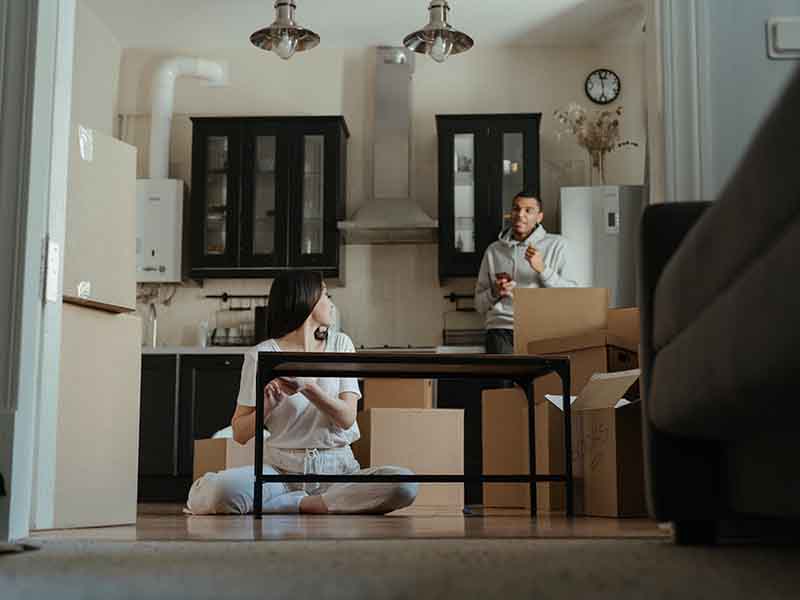 Family packing kitchen