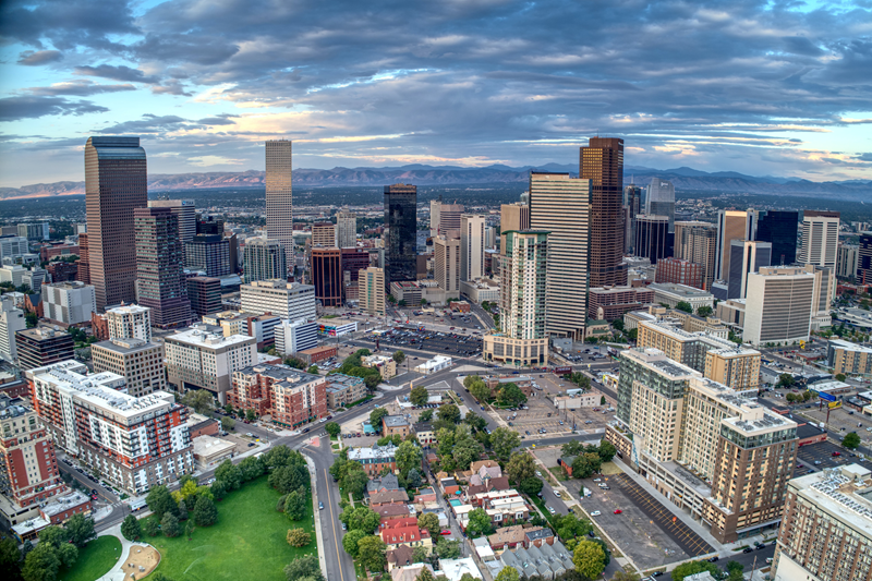 Aerial view of downtown Denver.