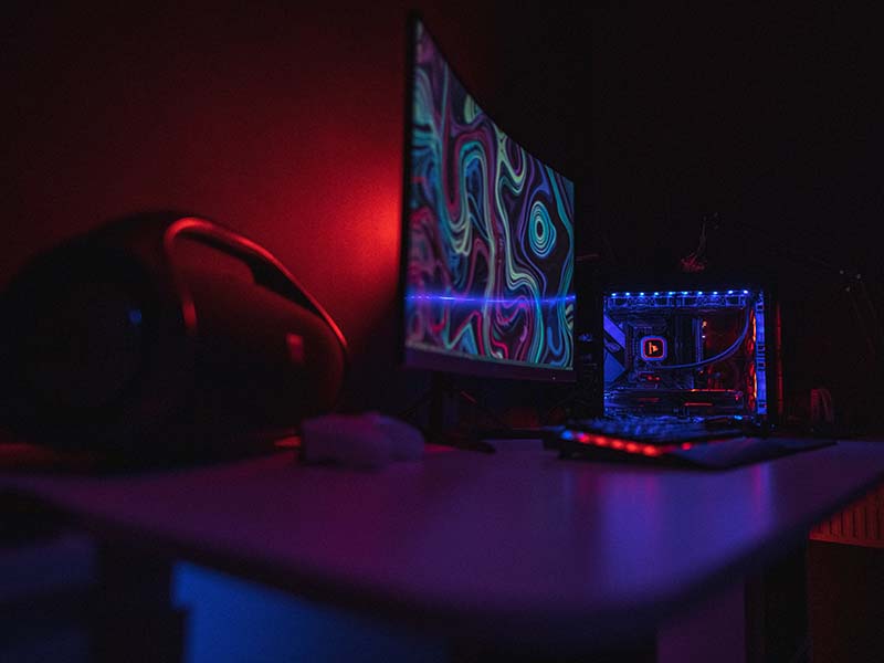 Gaming monitors with red light background