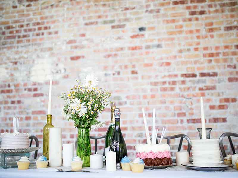 Food and wine spread on a table