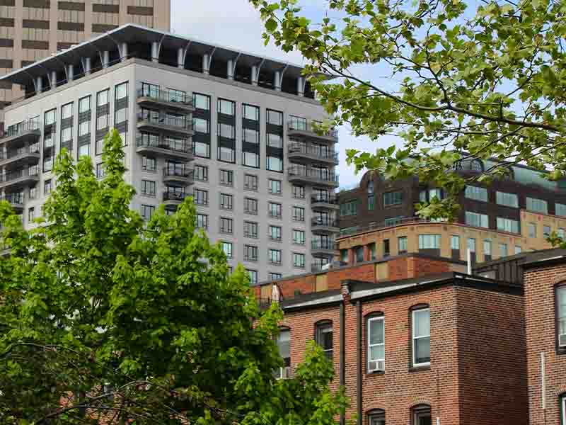 A shot of buildings in Boston, MA