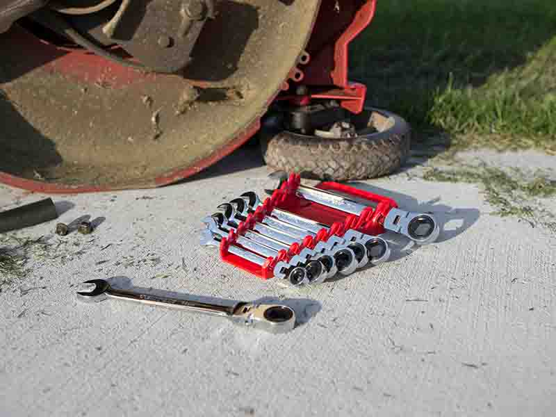 Silver and red tool set
