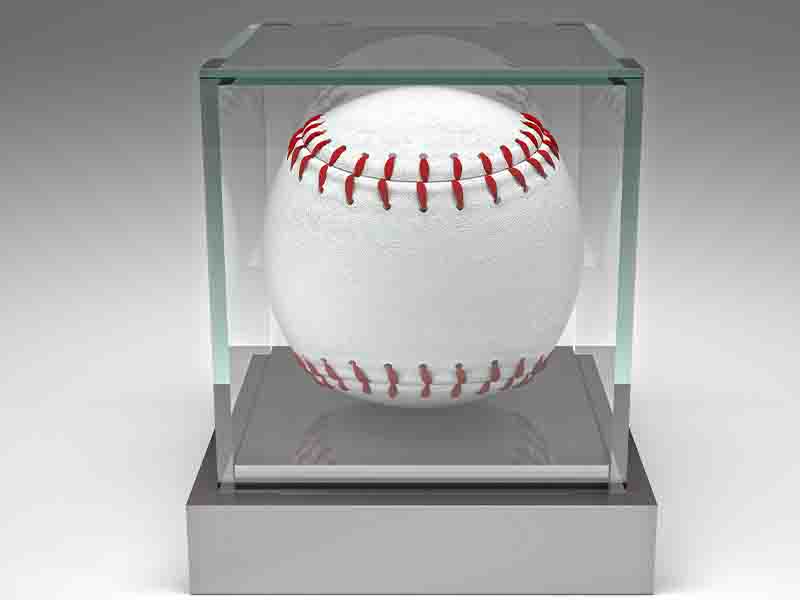 Baseball in a glass case