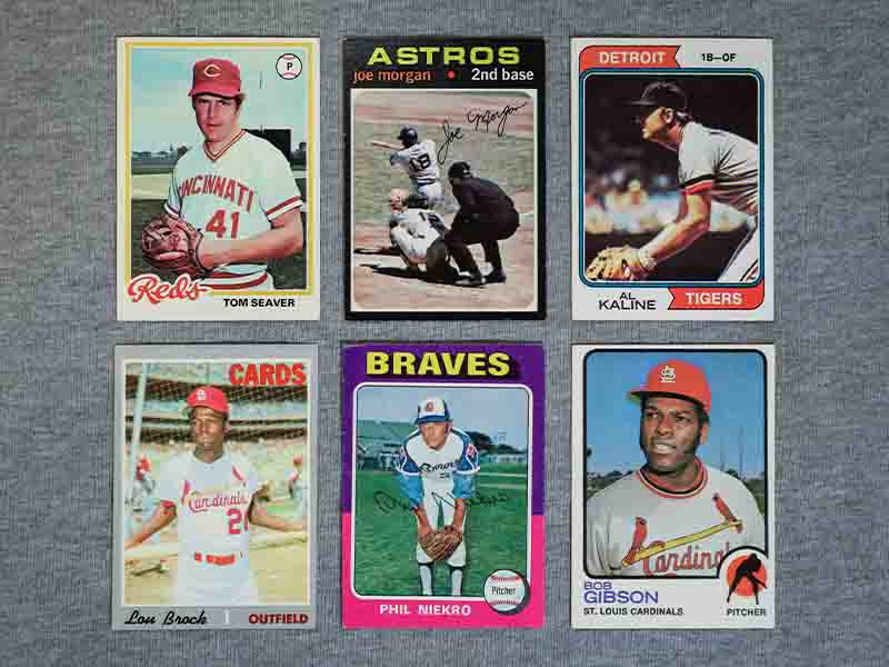 Baseball cards on gray background