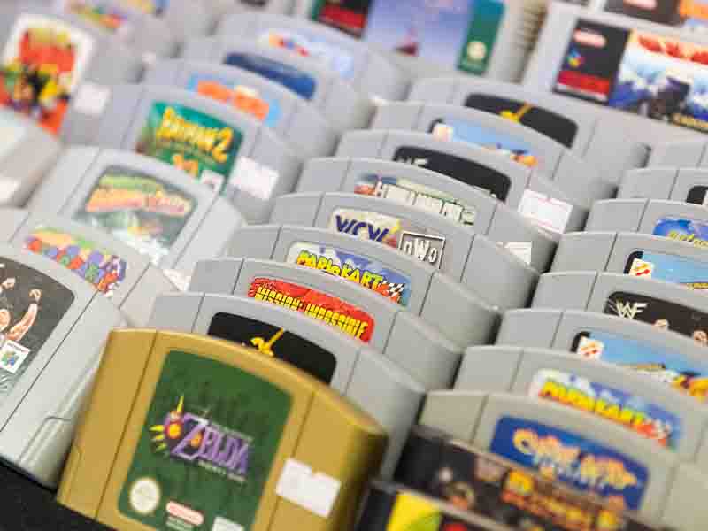 Rows of video game cartridges