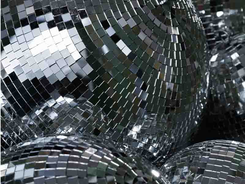 Close up shot of silver disco balls