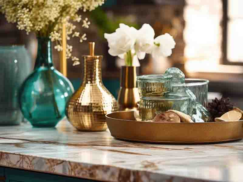 Copper vases and bowls on a table