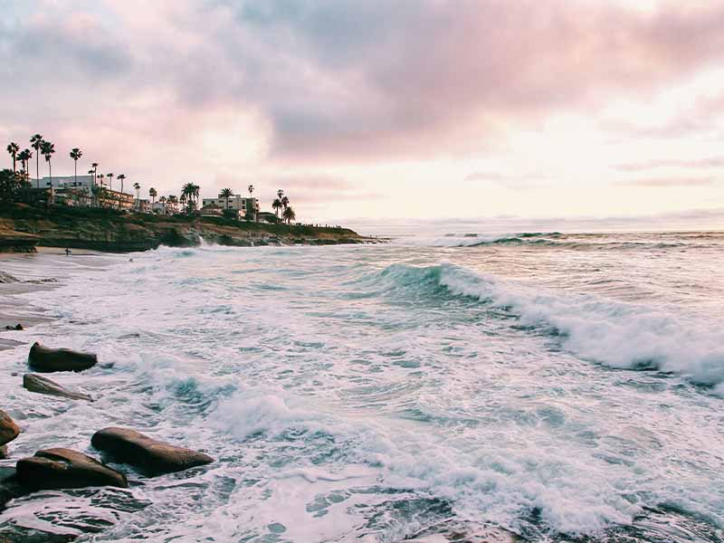The sea at sunset in San Diego, California