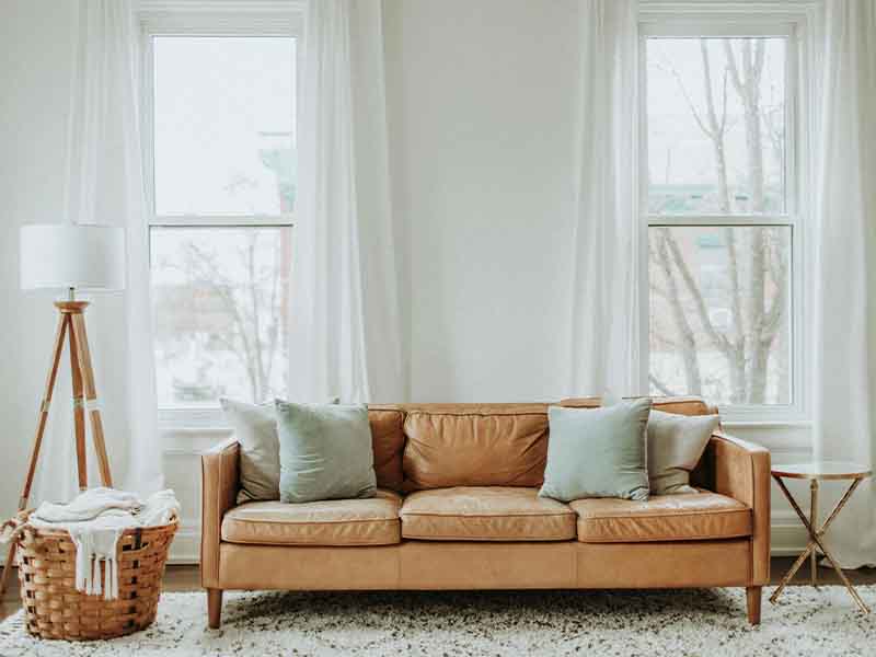 Leather sofa in living room