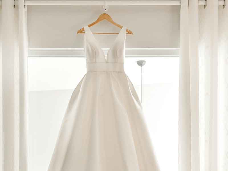Wedding dress on hanger