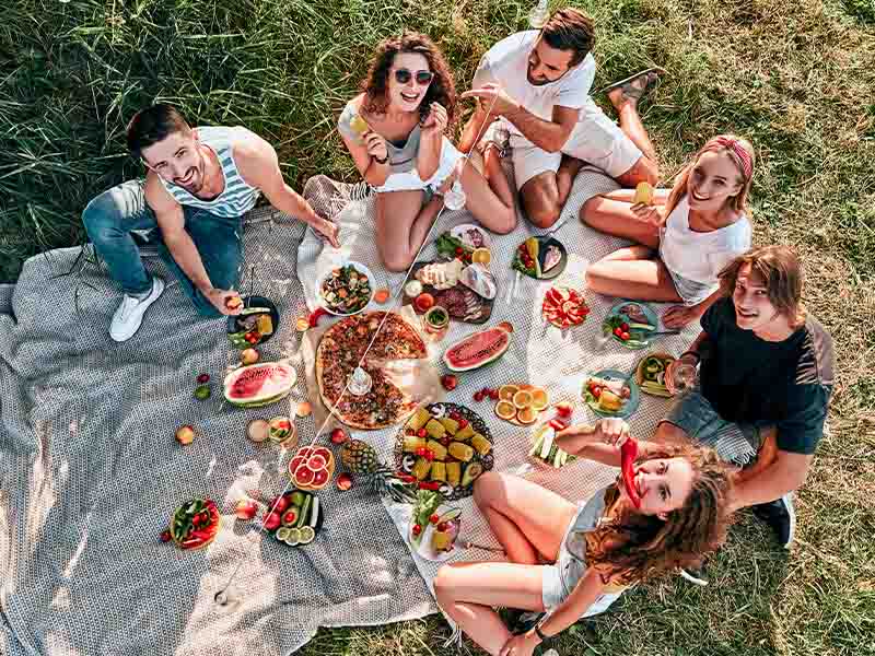Young people having a picnic