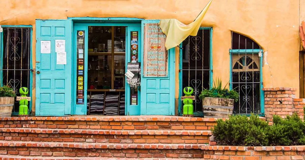 shop with turquoise door