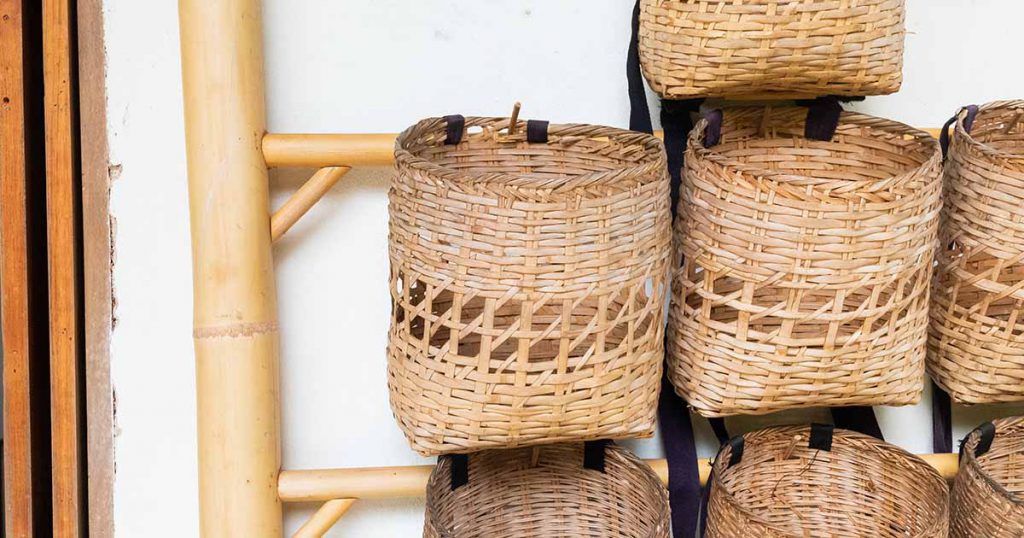 hanging wicker wall storage baskets