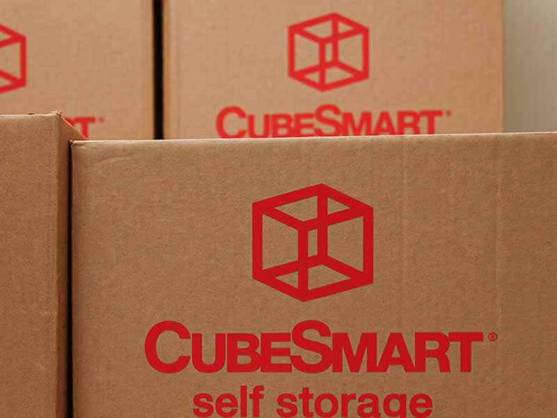Boxes stacked in storage unit