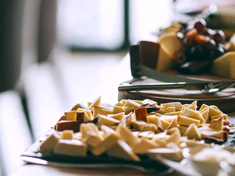 Food trays on long table